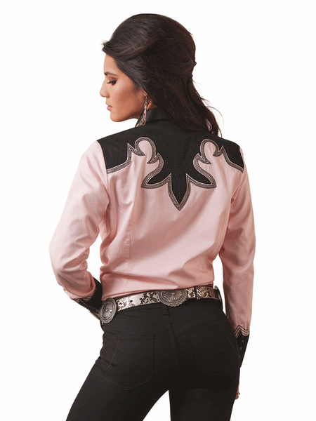 Ariat 10043691 Womens Dottie Snap Long Sleeve Shirt Coral Blush And Black back view. If you need any assistance with this item or the purchase of this item please call us at five six one seven four eight eight eight zero one Monday through Saturday 10:00a.m EST to 8:00 p.m EST