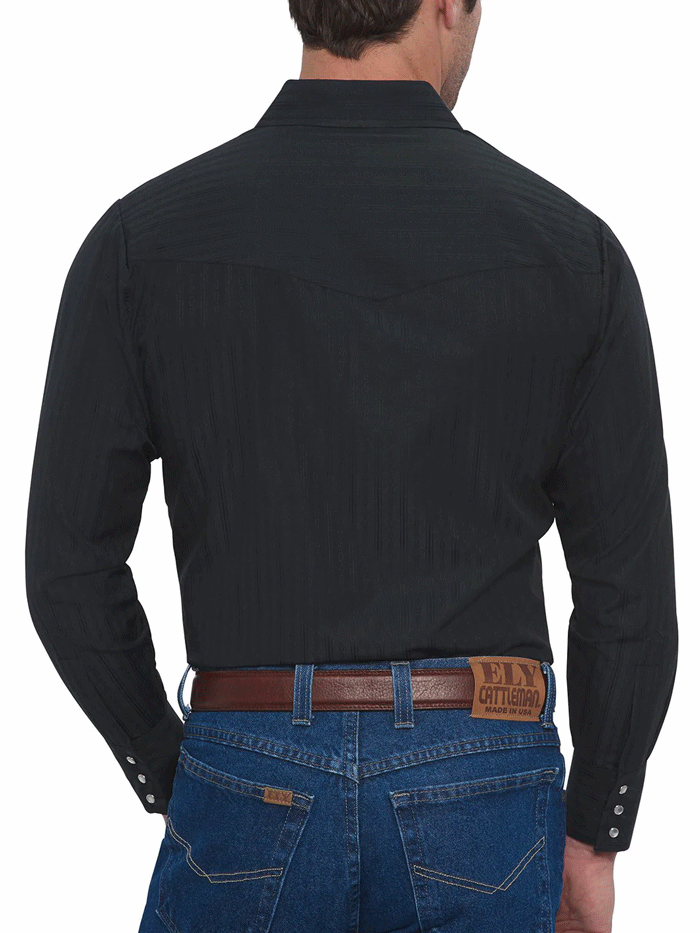 Ely Cattleman 15201934-89 Mens Long Sleeve Tone On Tone Western Shirt Black front view tucked in. If you need any assistance with this item or the purchase of this item please call us at five six one seven four eight eight eight zero one Monday through Saturday 10:00a.m EST to 8:00 p.m EST