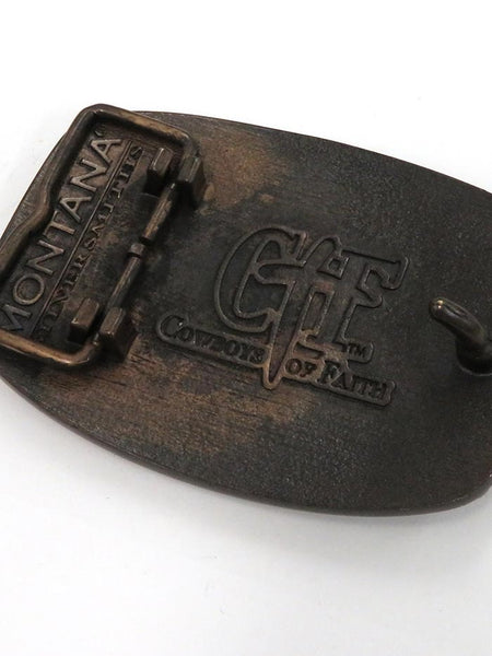 Montana Silversmiths A706C Cowboys of Faith Flag Buckle Brass back view. If you need any assistance with this item or the purchase of this item please call us at five six one seven four eight eight eight zero one Monday through Saturday 10:00a.m EST to 8:00 p.m EST
