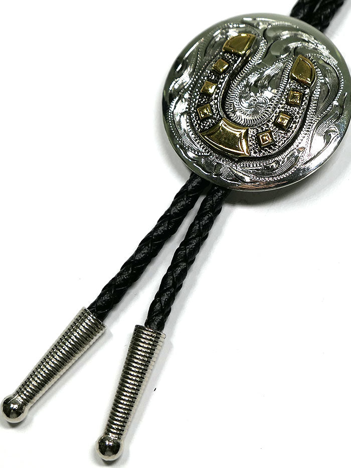 Fashionwest AC70HS Horseshoe Concho Western Bolo Tie Silver front view. If you need any assistance with this item or the purchase of this item please call us at five six one seven four eight eight eight zero one Monday through Saturday 10:00a.m EST to 8:00 p.m EST