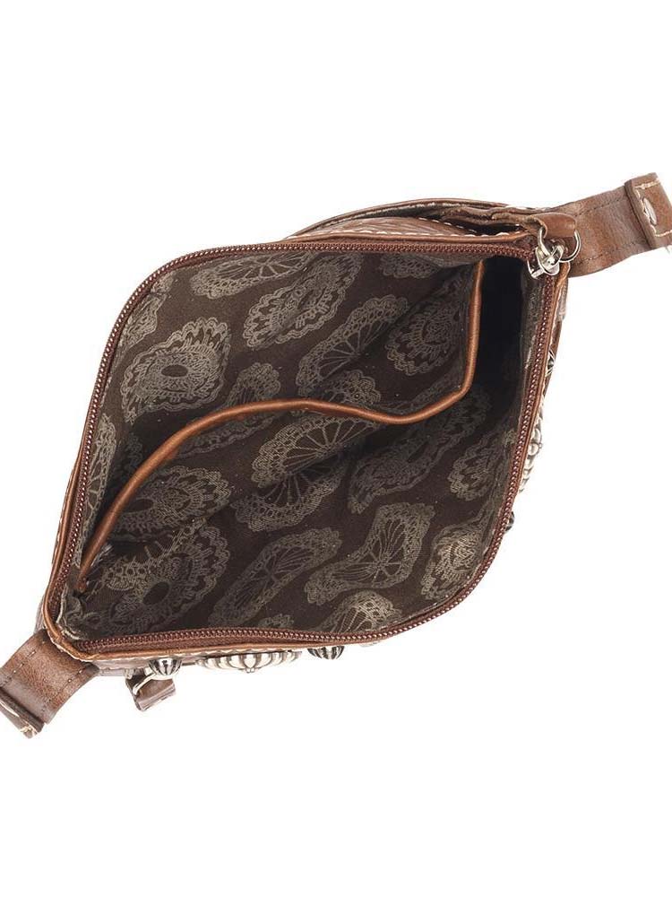 American West 9365884 Ladies Trail Rider Hip Crossbody Bag Brown front view. If you need any assistance with this item or the purchase of this item please call us at five six one seven four eight eight eight zero one Monday through Saturday 10:00a.m EST to 8:00 p.m EST