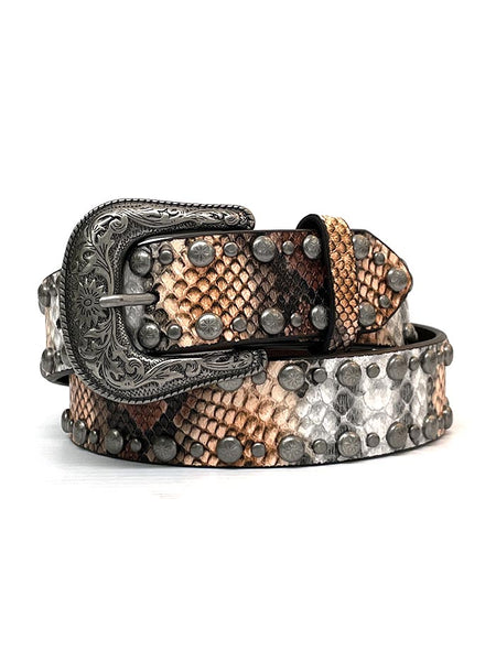 Angel Ranch D140000902 Womens Python Studs Edge Western Belt Brown Multi front view. If you need any assistance with this item or the purchase of this item please call us at five six one seven four eight eight eight zero one Monday through Saturday 10:00a.m EST to 8:00 p.m EST