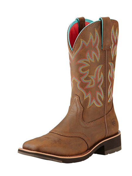 Ariat 10018676 Womens Delilah Square Toe Western Boots Toasted Brown front side view. If you need any assistance with this item or the purchase of this item please call us at five six one seven four eight eight eight zero one Monday through Saturday 10:00a.m EST to 8:00 p.m EST