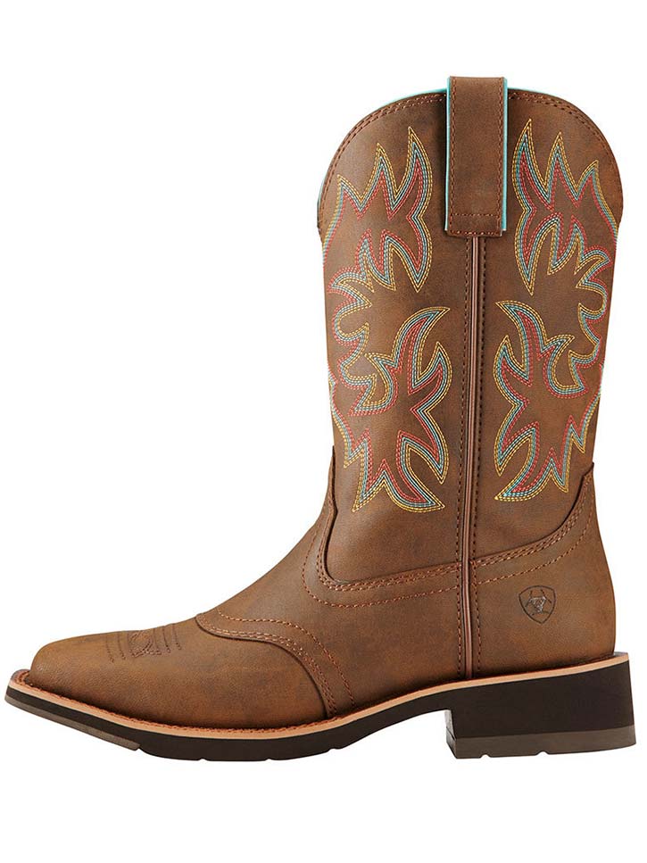 Ariat 10018676 Womens Delilah Square Toe Western Boots Toasted Brown front side view. If you need any assistance with this item or the purchase of this item please call us at five six one seven four eight eight eight zero one Monday through Saturday 10:00a.m EST to 8:00 p.m EST