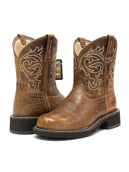 Ariat 10038378 Womens Fatbaby Heritage Mazy Round Toe Boots Crackled Cottage pair view. If you need any assistance with this item or the purchase of this item please call us at five six one seven four eight eight eight zero one Monday through Saturday 10:00a.m EST to 8:00 p.m EST