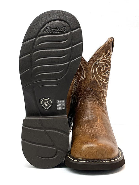 Ariat 10038378 Womens Fatbaby Heritage Mazy Round Toe Boots Crackled Cottage front and sole view. If you need any assistance with this item or the purchase of this item please call us at five six one seven four eight eight eight zero one Monday through Saturday 10:00a.m EST to 8:00 p.m EST
