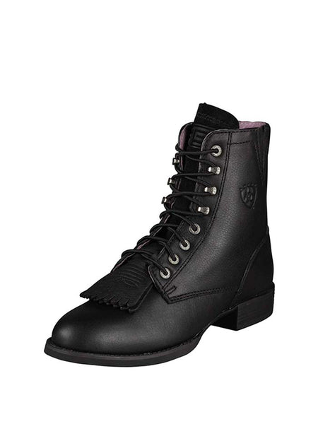 Ariat 10002145 Womens Heritage Lacer II Western Boots Black front-side view.If you need any assistance with this item or the purchase of this item please call us at five six one seven four eight eight eight zero one Monday through Saturday 10:00a.m EST to 8:00 p.m EST