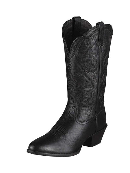 Ariat 10001037 Womens Heritage Western R Toe Boot Black Deertan front side view  If you need any assistance with this item or the purchase of this item please call us at five six one seven four eight eight eight zero one Monday through Satuday 10:00 a.m. EST to 8:00 p.m. EST