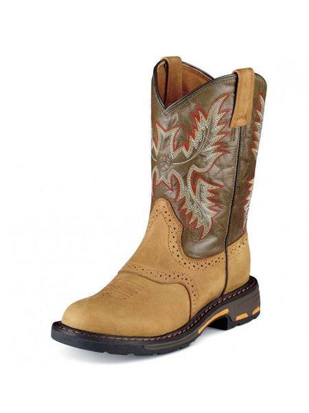 Ariat 10007836 Kids Workhog Western Work Boots Aged Bark front and side view. If you need any assistance with this item or the purchase of this item please call us at five six one seven four eight eight eight zero one Monday through Saturday 10:00a.m EST to 8:00 p.m EST