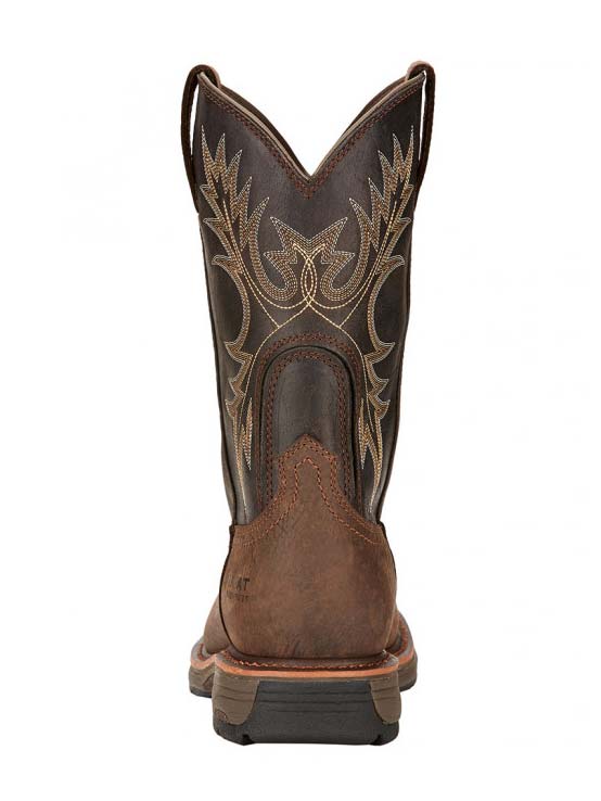 Ariat 10017436 Mens WorkHog Wide Square Waterproof Boot Bruin Brown front and side view. If you need any assistance with this item or the purchase of this item please call us at five six one seven four eight eight eight zero one Monday through Saturday 10:00a.m EST to 8:00 p.m EST