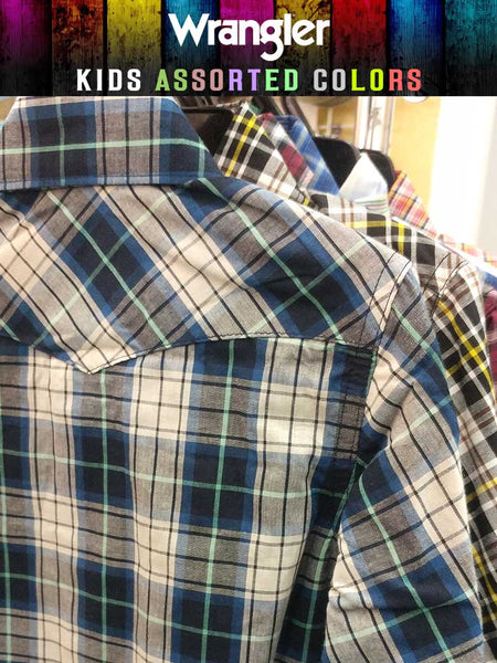 Kids Wrangler Assorted Long Sleeve Plaid Western Snap Shirt 201WAAL. If you need any assistance with this item or the purchase of this item please call us at five six one seven four eight eight eight zero one Monday through Saturday 10:00a.m EST to 8:00 p.m EST