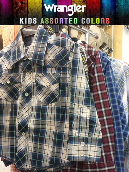 Kids Wrangler Assorted Long Sleeve Plaid Western Snap Shirt 201WAAL. If you need any assistance with this item or the purchase of this item please call us at five six one seven four eight eight eight zero one Monday through Saturday 10:00a.m EST to 8:00 p.m EST