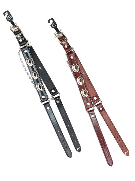 Fashionwest BBR-04 Leather Boot Strap With Conchos front view black and brown