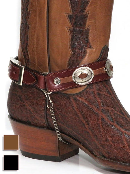Fashionwest BBR-04 Leather Boot Strap With Conchos front view