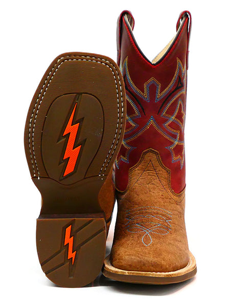 Old West BSC1912 BSY1912 Kids Square Toe Western Boot Rust Red sole and front view. If you need any assistance with this item or the purchase of this item please call us at five six one seven four eight eight eight zero one Monday through Saturday 10:00a.m EST to 8:00 p.m EST