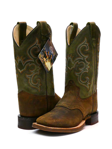 Old West BSC1915 BSY1915 Kids Square Toe Western Boot Olive Green Pair. If you need any assistance with this item or the purchase of this item please call us at five six one seven four eight eight eight zero one Monday through Saturday 10:00a.m EST to 8:00 p.m EST