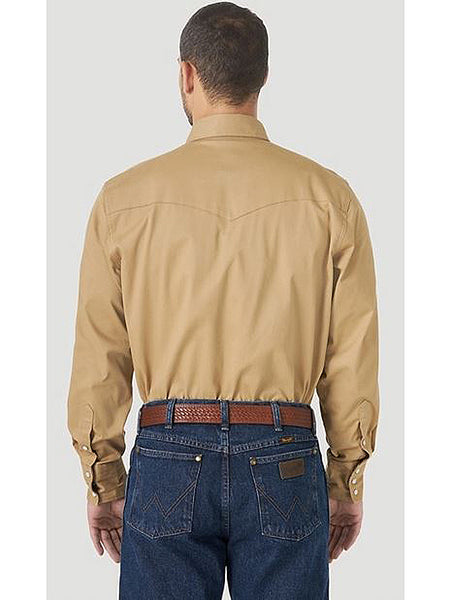 Wrangler MACW21T Mens Premium Performance Comfort Long Sleeve Work Shirt Tan back view. If you need any assistance with this item or the purchase of this item please call us at five six one seven four eight eight eight zero one Monday through Saturday 10:00a.m EST to 8:00 p.m EST