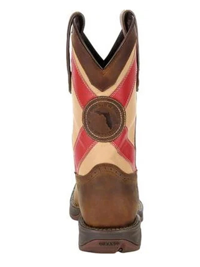 Durango DDB0233 Mens Florida State Flag Western Boot Saddle Brown side view. If you need any assistance with this item or the purchase of this item please call us at five six one seven four eight eight eight zero one Monday through Saturday 10:00a.m EST to 8:00 p.m EST