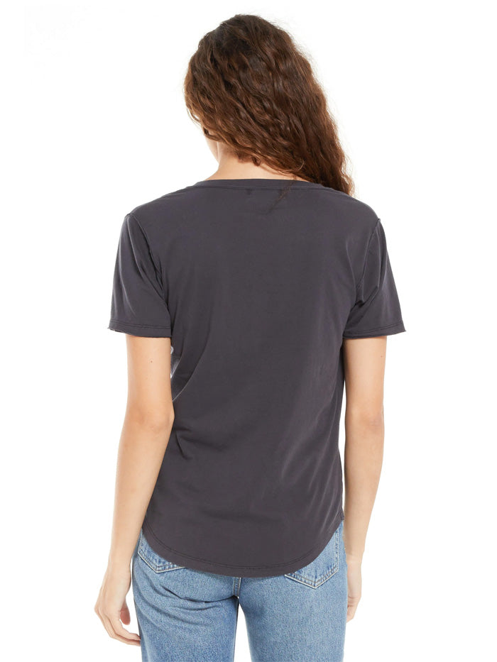 Z Supply ZT201273-BLK Womens ORGANIC COTTON V-Neck Relaxed Fit Tee Washed Black front view. If you need any assistance with this item or the purchase of this item please call us at five six one seven four eight eight eight zero one Monday through Saturday 10:00a.m EST to 8:00 p.m EST