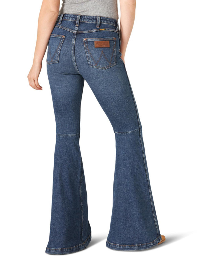 Wrangler 11MPFKP Womens Retro High Rise Green Trumpet Flare Jean Paige front view. If you need any assistance with this item or the purchase of this item please call us at five six one seven four eight eight eight zero one Monday through Saturday 10:00a.m EST to 8:00 p.m EST