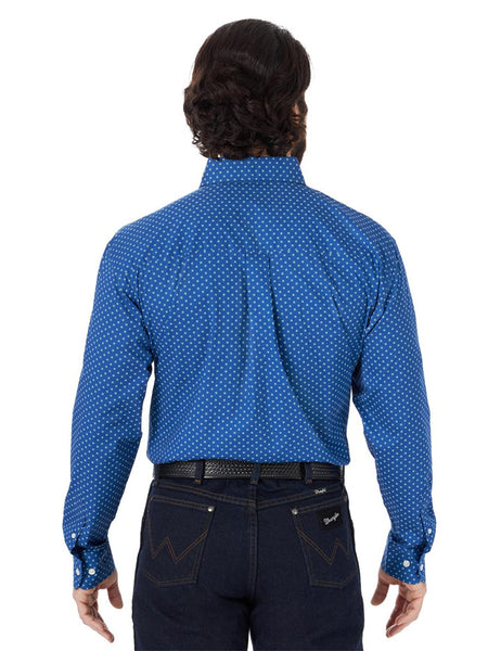 Wrangler MG2013B Mens Classics Long Sleeve Shirt Blue Aqua back view. If you need any assistance with this item or the purchase of this item please call us at five six one seven four eight eight eight zero one Monday through Saturday 10:00a.m EST to 8:00 p.m EST