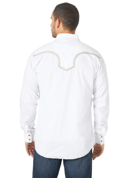 Wrangler MRC419W Mens Rock 47 Long Sleeve Western Shirt White back view. If you need any assistance with this item or the purchase of this item please call us at five six one seven four eight eight eight zero one Monday through Saturday 10:00a.m EST to 8:00 p.m EST