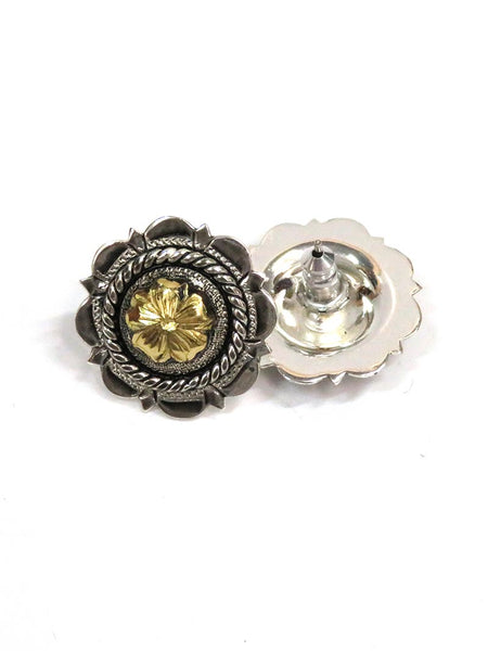 Bar V Ranch 311-215 Silver Flower With CZ Center's Earrings front and back view. If you need any assistance with this item or the purchase of this item please call us at five six one seven four eight eight eight zero one Monday through Saturday 10:00a.m EST to 8:00 p.m EST