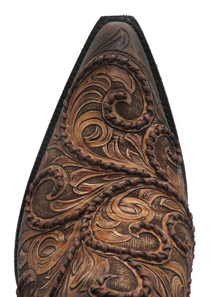 Black Jack HT-312 54 Mens Hand-Tooled Western Boots Antique Tan Brown toe view from above. If you need any assistance with this item or the purchase of this item please call us at five six one seven four eight eight eight zero one Monday through Saturday 10:00a.m EST to 8:00 p.m EST