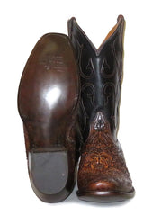 Black Jack MUHT-304 Mens California Hand Tooled Western Boots Mahogany sole and front view. If you need any assistance with this item or the purchase of this item please call us at five six one seven four eight eight eight zero one Monday through Saturday 10:00a.m EST to 8:00 p.m EST