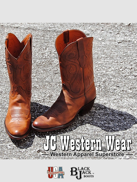 Black Jack BP405-64 Mens Ranch Hand Western Boots Burnished Peanut front and side view of pair. If you need any assistance with this item or the purchase of this item please call us at five six one seven four eight eight eight zero one Monday through Saturday 10:00a.m EST to 8:00 p.m EST