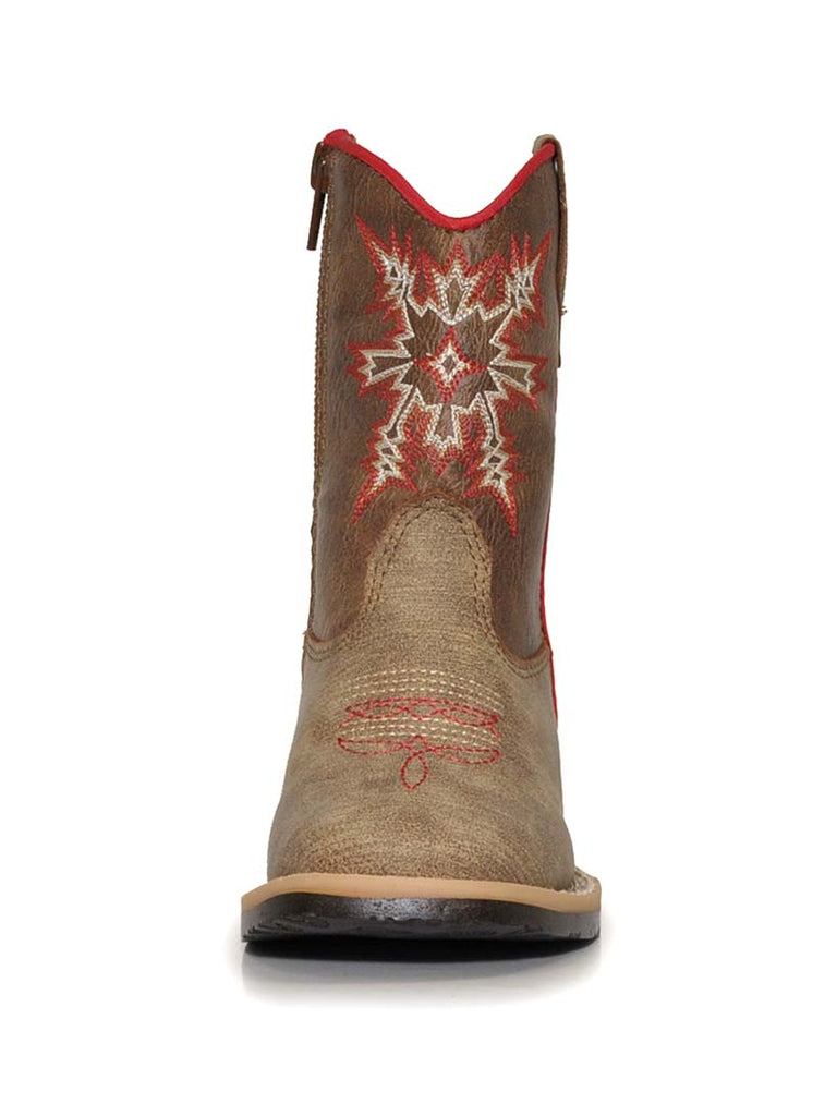 Double Barrel  4410544 Toddler Clay Pull Tabs Western Boot Brown side front view. If you need any assistance with this item or the purchase of this item please call us at five six one seven four eight eight eight zero one Monday through Saturday 10:00a.m EST to 8:00 p.m EST