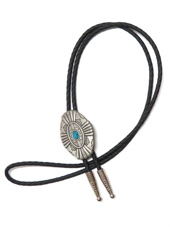 Double S 22114 Southwestern Oval Concho Turquoise Stone Bolo Tie Silver full view. If you need any assistance with this item or the purchase of this item please call us at five six one seven four eight eight eight zero one Monday through Saturday 10:00a.m EST to 8:00 p.m EST