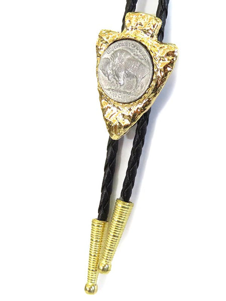 Western Express BT-25 Buffalo Coin In Arrowhead Bolo Tie Gold alternate front view. If you need any assistance with this item or the purchase of this item please call us at five six one seven four eight eight eight zero one Monday through Saturday 10:00a.m EST to 8:00 p.m EST