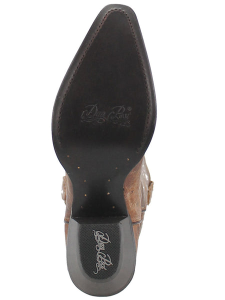 Dan Post DP4095 Womens Western Snip Toe Leather Colleen Boots Tan sole view. If you need any assistance with this item or the purchase of this item please call us at five six one seven four eight eight eight zero one Monday through Saturday 10:00a.m EST to 8:00 p.m EST