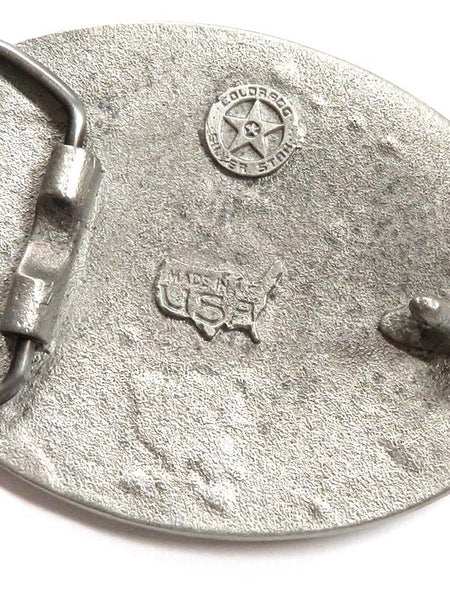 Colorado Silver Star 5-5154-P Diamond Cut Wild Bill Oval Belt Pewter Buckle Silver back close up. If you need any assistance with this item or the purchase of this item please call us at five six one seven four eight eight eight zero one Monday through Saturday 10:00a.m EST to 8:00 p.m EST