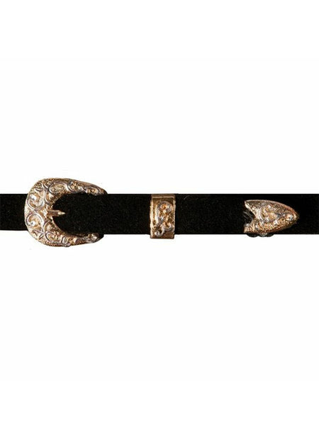 Stetson SFPALC-4840 Palacio 6x Collection Felt Hat Black hatband buckle close up. If you need any assistance with this item or the purchase of this item please call us at five six one seven four eight eight eight zero one Monday through Saturday 10:00a.m EST to 8:00 p.m EST