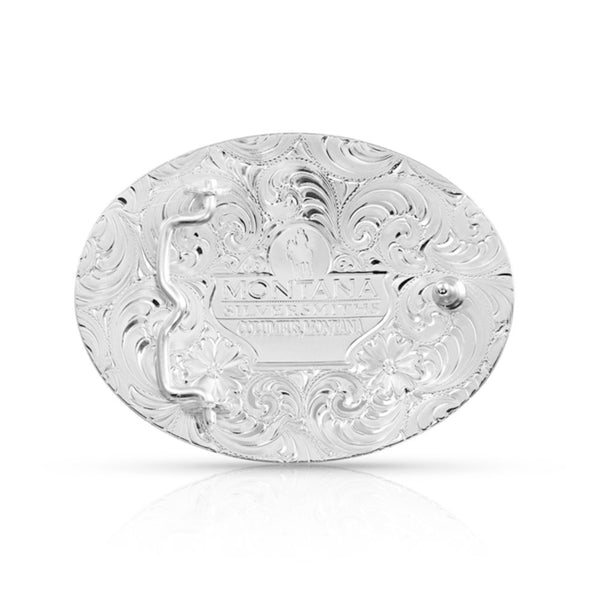 Montana Silversmiths 6190-878 Crossed Pistols Buckle back view. If you need any assistance with this item or the purchase of this item please call us at five six one seven four eight eight eight zero one Monday through Saturday 10:00a.m EST to 8:00 p.m EST