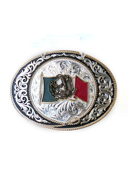 Montana Silversmiths 6190-219 Mexico Pride Ranch Rope Buckle front view. If you need any assistance with this item or the purchase of this item please call us at five six one seven four eight eight eight zero one Monday through Saturday 10:00a.m EST to 8:00 p.m EST