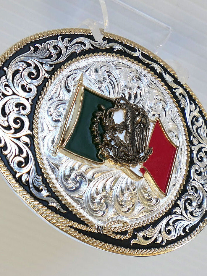 Montana Silversmiths 6190-219 Mexico Pride Ranch Rope Buckle front view. If you need any assistance with this item or the purchase of this item please call us at five six one seven four eight eight eight zero one Monday through Saturday 10:00a.m EST to 8:00 p.m EST