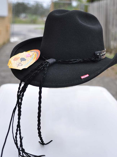 Bullhide GRANGER 0757BL Kids Premium Wool Felt Hat Black back view. If you need any assistance with this item or the purchase of this item please call us at five six one seven four eight eight eight zero one Monday through Saturday 10:00a.m EST to 8:00 p.m EST