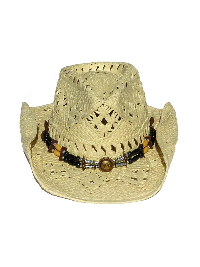 Bullhide All Summer Long 2542 Studs and Beads Cowboy Hat Natural side and front view. If you need any assistance with this item or the purchase of this item please call us at five six one seven four eight eight eight zero one Monday through Saturday 10:00a.m EST to 8:00 p.m EST