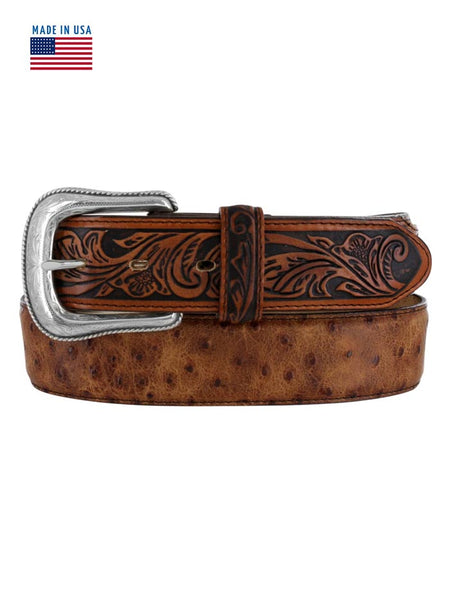 Tony Lama C42525 Mens Rustic Ostrich Leather Belt USA Brown Front view. If you need any assistance with this item or the purchase of this item please call us at five six one seven four eight eight eight zero one Monday through Saturday 10:00a.m EST to 8:00 p.m EST