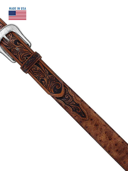 Tony Lama C42525 Mens Rustic Ostrich Leather Belt USA Brown top view. If you need any assistance with this item or the purchase of this item please call us at five six one seven four eight eight eight zero one Monday through Saturday 10:00a.m EST to 8:00 p.m EST