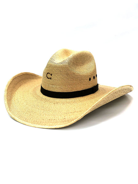 Charlie 1 Horse CSMVRK-274481 MAVERICK Palm Leaf Straw Hat Natural front and side view. If you need any assistance with this item or the purchase of this item please call us at five six one seven four eight eight eight zero one Monday through Saturday 10:00a.m EST to 8:00 p.m EST