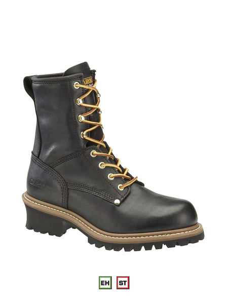 Carolina CA1825 Mens Steel Toe Laced-up Logger Work Boot Black outer side view. If you need any assistance with this item or the purchase of this item please call us at five six one seven four eight eight eight zero one Monday through Saturday 10:00a.m EST to 8:00 p.m EST