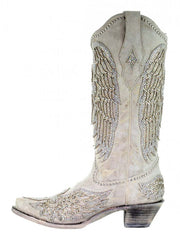 Corral A3571 Ladies Classic Cross & Wings Snip Toe Western Boot White side view. If you need any assistance with this item or the purchase of this item please call us at five six one seven four eight eight eight zero one Monday through Saturday 10:00a.m EST to 8:00 p.m EST