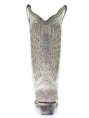Corral A3571 Ladies Classic Cross & Wings Snip Toe Western Boot White back view. If you need any assistance with this item or the purchase of this item please call us at five six one seven four eight eight eight zero one Monday through Saturday 10:00a.m EST to 8:00 p.m EST