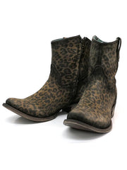 Corral C3627 Ladies Suede Leopard Print Ankle Bootie front and side view. If you need any assistance with this item or the purchase of this item please call us at five six one seven four eight eight eight zero one Monday through Saturday 10:00a.m EST to 8:00 p.m EST