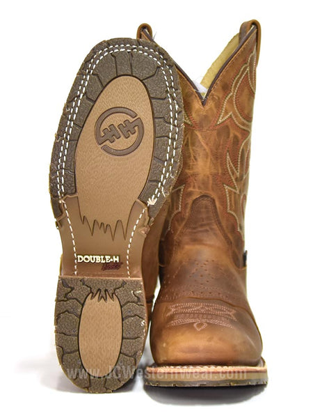 Double H DH3560 Mens Jase Wide Square Toe Boot Brown sole and front view. If you need any assistance with this item or the purchase of this item please call us at five six one seven four eight eight eight zero one Monday through Saturday 10:00a.m EST to 8:00 p.m EST