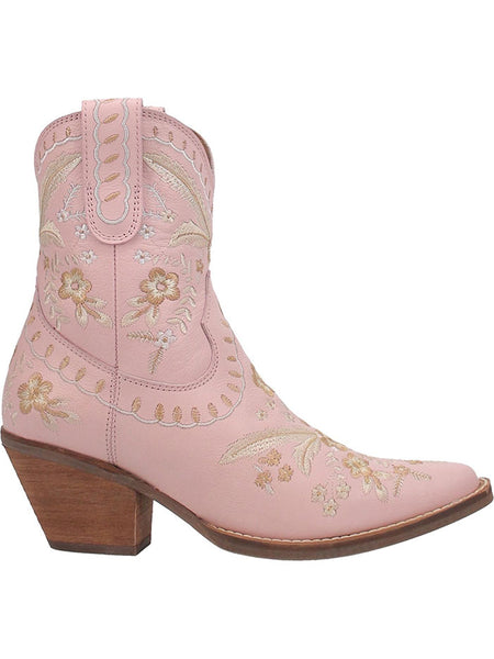 Dingo DI748 Womens Primrose Ankle Western Bootie Pink side view. If you need any assistance with this item or the purchase of this item please call us at five six one seven four eight eight eight zero one Monday through Saturday 10:00a.m EST to 8:00 p.m EST